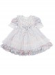 Blue Pink Pleated Lace Mesh Heart Shape Design Pleated Bow Knot Children Lolita Kids Short Sleeve Dress