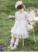 Blue Pink Pleated Lace Mesh Heart Shape Design Pleated Bow Knot Children Lolita Kids Short Sleeve Dress