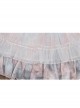 Blue Pink Pleated Lace Mesh Heart Shape Design Pleated Bow Knot Children Lolita Kids Short Sleeve Dress