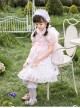 Cute Lotus Leaf Collar Pink Bow Decoration Double Pleated Hem Children Lolita Kids Puff Sleeve Dress