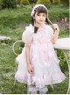 Cute Lotus Leaf Collar Pink Bow Decoration Double Pleated Hem Children Lolita Kids Puff Sleeve Dress