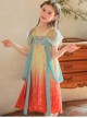 Chinese Style Flowy Vintage Silk Streamers Exquisite Embroidery Pearl Decoration Gradient Hem Kids Dress