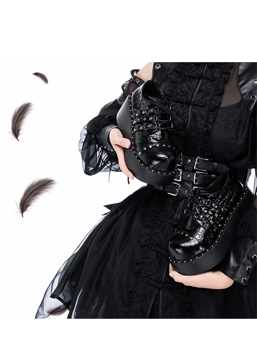 Night Angel Series Gothic Style Belt Buckle Design Metal Round Nail Decoration Solid Color Platform Shoes