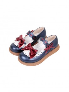 Round Head Two-Color Matching Hollow Shape Design Cute Bow Knot Lolita Buckle Flat Shoes