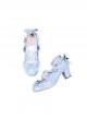 Small Round Head Leather Double Wrinkled Lace Hollow Heart Shape Design Bow Knot Decoration Lolita High Heels