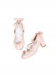 Small Round Head Leather Double Wrinkled Lace Hollow Heart Shape Design Bow Knot Decoration Lolita High Heels