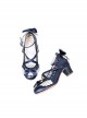 Small Round Head Leather Double Wrinkled Lace Hollow Heart Shape Design Bow Knot Decoration Lolita High Heels