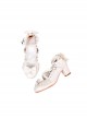 Small Round Head Leather Double Wrinkled Lace Hollow Heart Shape Design Bow Knot Decoration Lolita High Heels