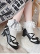 Small Round Head Leather Double Wrinkled Lace Hollow Heart Shape Design Bow Knot Decoration Lolita High Heels