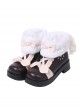 Autumn And Winter Cute Short Plush Round Head Color-Matching Bow Knot Decoration Delicate Cat Paw Embroidery Zip Short Martin Boots