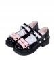 Square Head Sweet Double Row Color Block Bow Knot Pearl Buckle Decoration Shallow Mouth Lolita Chunky High Heels