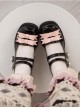 Square Head Sweet Double Row Color Block Bow Knot Pearl Buckle Decoration Shallow Mouth Lolita Chunky High Heels