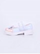 Square Head Sweet Double Row Color Block Bow Knot Pearl Buckle Decoration Shallow Mouth Lolita Chunky High Heels