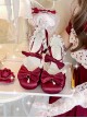 Solid Color Round Head Pleated Lace Trim Pearl Bow Knot Decoration Lolita High Heels