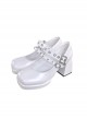 Simple Retro Square Head Chunky Heel Double Row Metal Ring Buckle Decoration Lolita High Heels