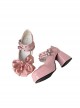 Simple Retro Square Head Chunky Heel Double Row Metal Ring Buckle Decoration Lolita High Heels