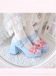 Simple Retro Square Head Chunky Heel Double Row Metal Ring Buckle Decoration Lolita High Heels