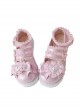 Big Round Head Solid Color Mesh Heart Shape Pleated Lace Sweet Bandage Lolita Platform Shoes