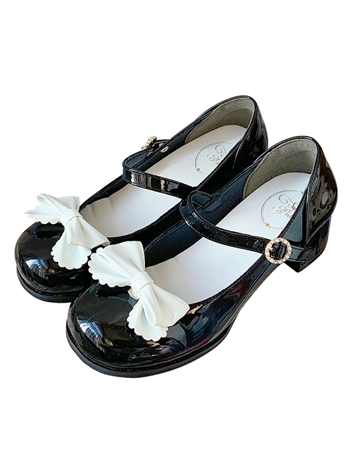 Small Round Head Solid Color Sweet And Cute Bowknot Classic Lolita Flat Shoes