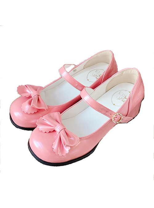 Small Round Head Solid Color Sweet And Cute Bowknot Classic Lolita Flat Shoes