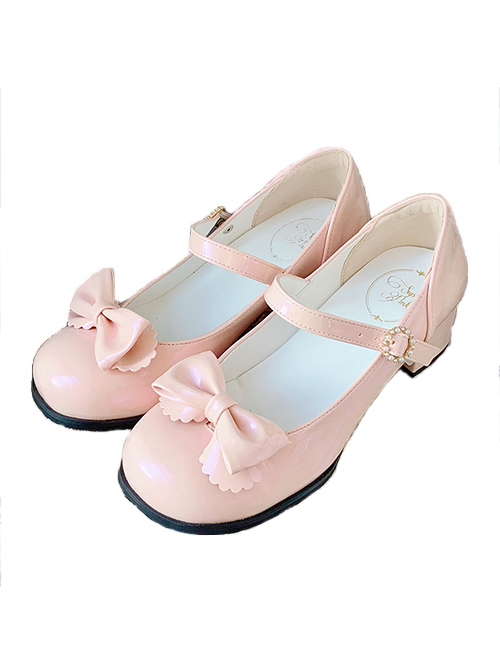 Small Round Head Solid Color Sweet And Cute Bowknot Classic Lolita Flat Shoes