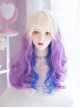 Sexy White And Blue Gradient Highlight Purple Long Curly Hair Air Bangs Lolita Wigs