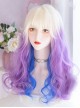 Sexy White And Blue Gradient Highlight Purple Long Curly Hair Air Bangs Lolita Wigs