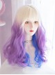 Sexy White And Blue Gradient Highlight Purple Long Curly Hair Air Bangs Lolita Wigs