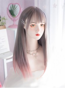 Air Bangs Grey Pink Gradientcute Long Straight Hair Cute Lolita Wigs