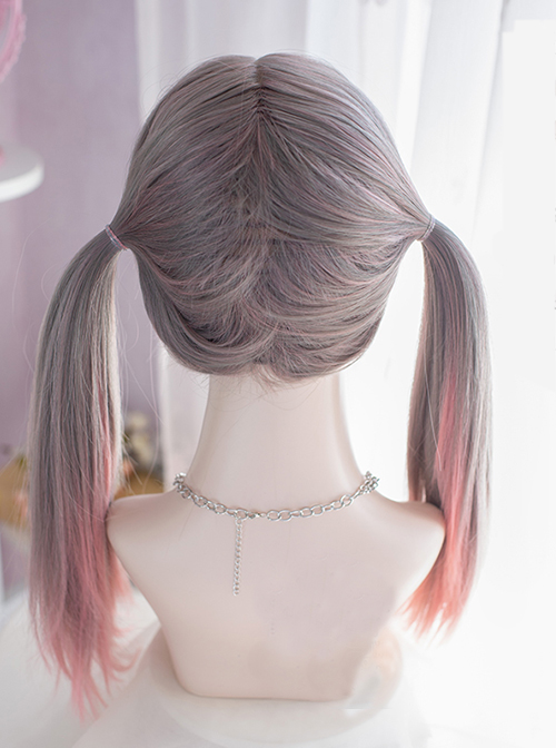 Air Bangs Grey Pink Gradientcute Long Straight Hair Cute Lolita Wigs