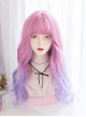 Cute Pink Blue Purple Gradient Air Bangs Long Curly Hair Lolita Wigs