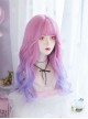 Cute Pink Blue Purple Gradient Air Bangs Long Curly Hair Lolita Wigs