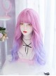 Cute Pink Blue Purple Gradient Air Bangs Long Curly Hair Lolita Wigs