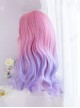 Cute Pink Blue Purple Gradient Air Bangs Long Curly Hair Lolita Wigs