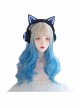 Beige Gradient Blue Air Bangs Fashion Long Curly Hair Lolita Breathable Mesh Wigs