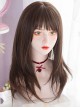 Daily Cute Cold Brown Oblique Bangs Long Micro Volume Straight Hair Lolita Wigs