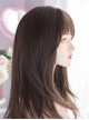 Daily Cute Cold Brown Oblique Bangs Long Micro Volume Straight Hair Lolita Wigs