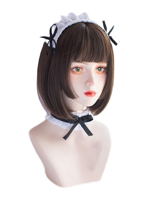 Super-Cute Everyday Lolita Brown Princess Cut Air Bangs Short Hair Wigs