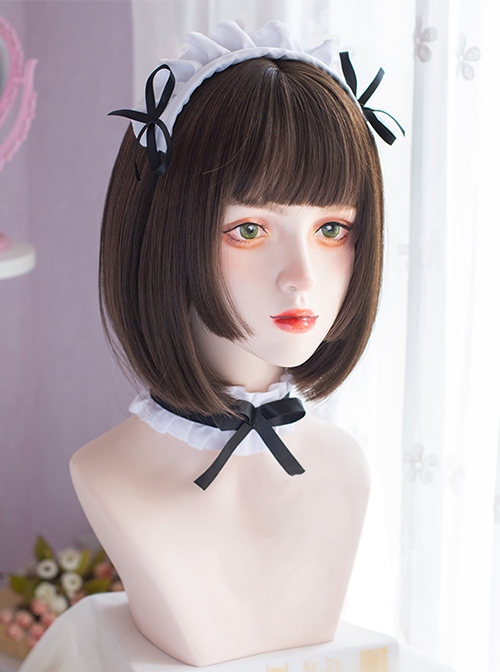 Super-Cute Everyday Lolita Brown Princess Cut Air Bangs Short Hair Wigs