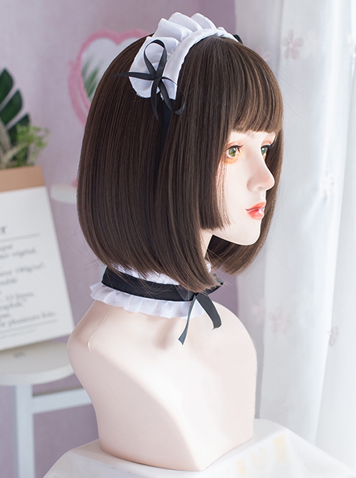 Super-Cute Everyday Lolita Brown Princess Cut Air Bangs Short Hair Wigs