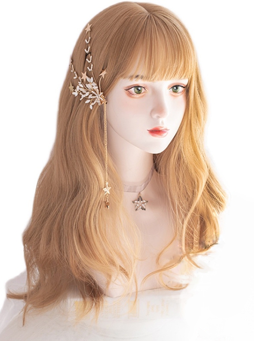 Sexy Fashion Air Bangs Gold Big Waves Long Curly Hair Lolita Wigs