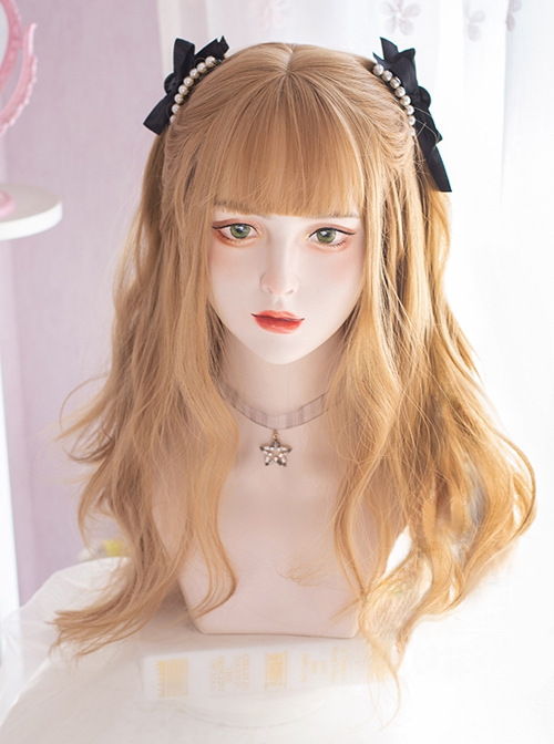 Sexy Fashion Air Bangs Gold Big Waves Long Curly Hair Lolita Wigs