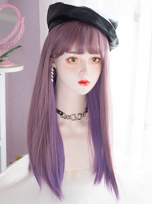 Personalized Two-Color Hanging Ear Dye Purple Air Bangs Fashion Long Straight Hair Lolita Wigs