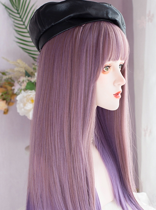 Personalized Two-Color Hanging Ear Dye Purple Air Bangs Fashion Long Straight Hair Lolita Wigs