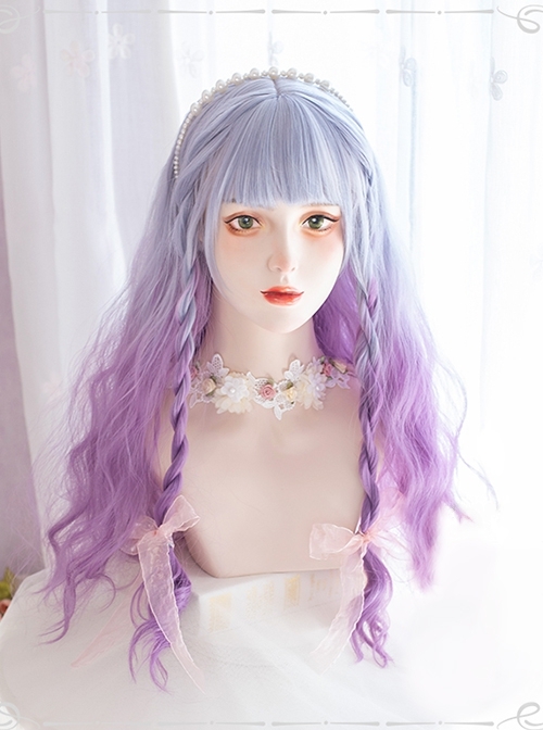 Pisces Series Blue-Purple Gradient Long Curly Hair Sweet Lolita Air Bangs Wigs