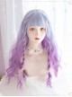 Pisces Series Blue-Purple Gradient Long Curly Hair Sweet Lolita Air Bangs Wigs