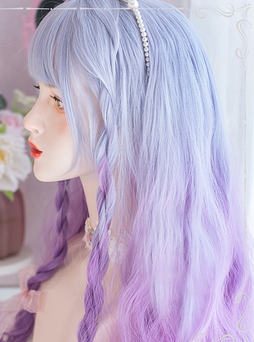 Pisces Series Blue-Purple Gradient Long Curly Hair Sweet Lolita Air Bangs Wigs