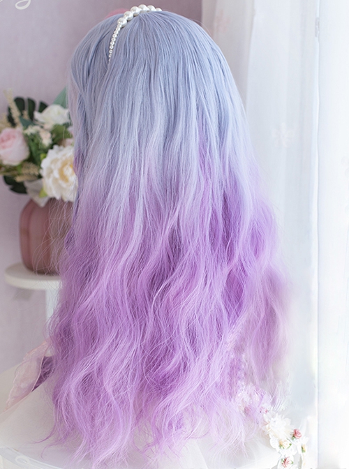 Pisces Series Blue-Purple Gradient Long Curly Hair Sweet Lolita Air Bangs Wigs