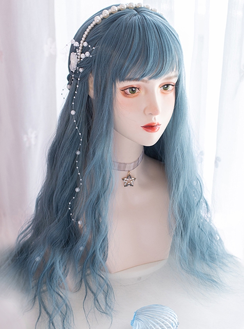 Cancer Series Haze Blue Water Ripples Long Curly Hair Classic Lolita Wigs