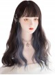 Dark Brown Natural Wavy Curls Hanging Ear Dyed Haze Blue Air Bangs Lolita Wigs